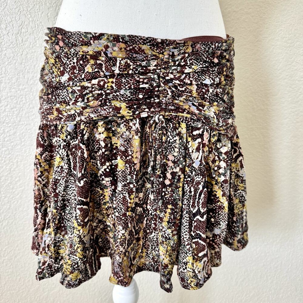 Free People Womens Saturday Sun Mini Skirt Size 4 Ruched Snake Print Boho Y2K